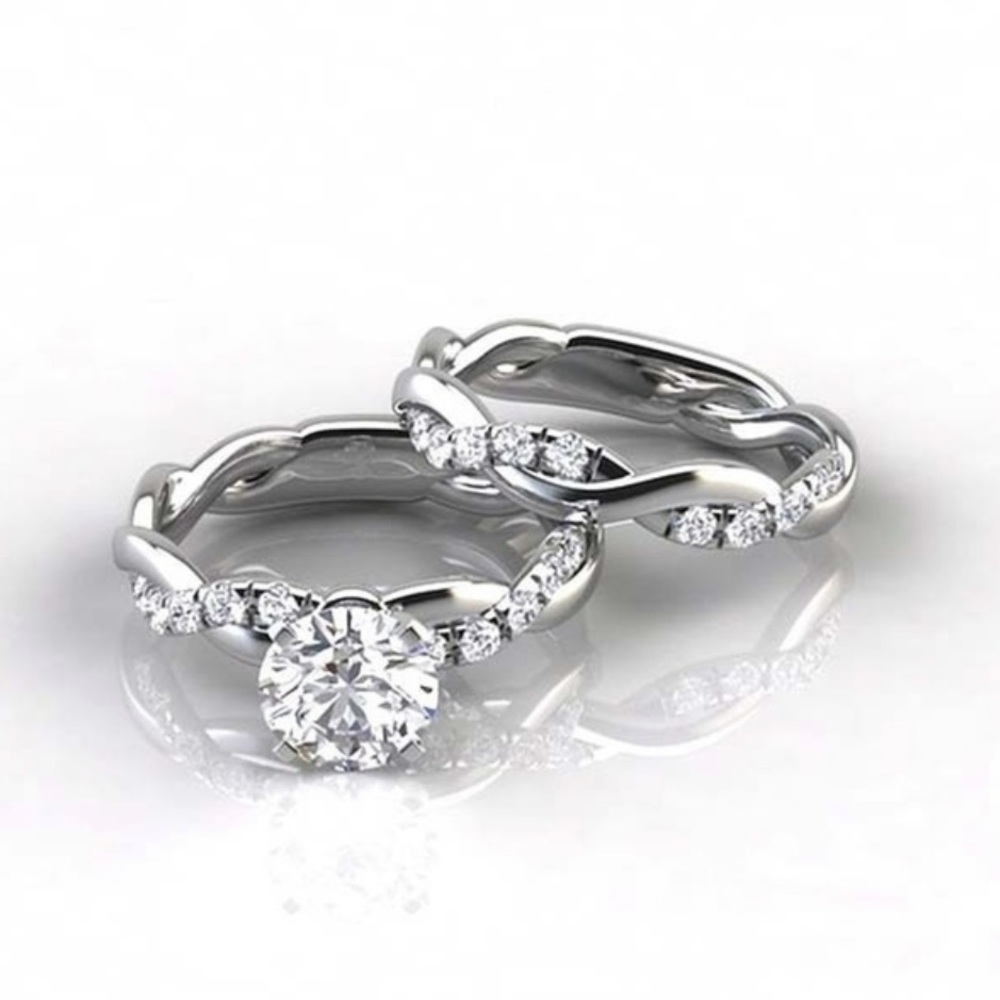 2 pc Sterling Silver Simulated Diamond Ring Set